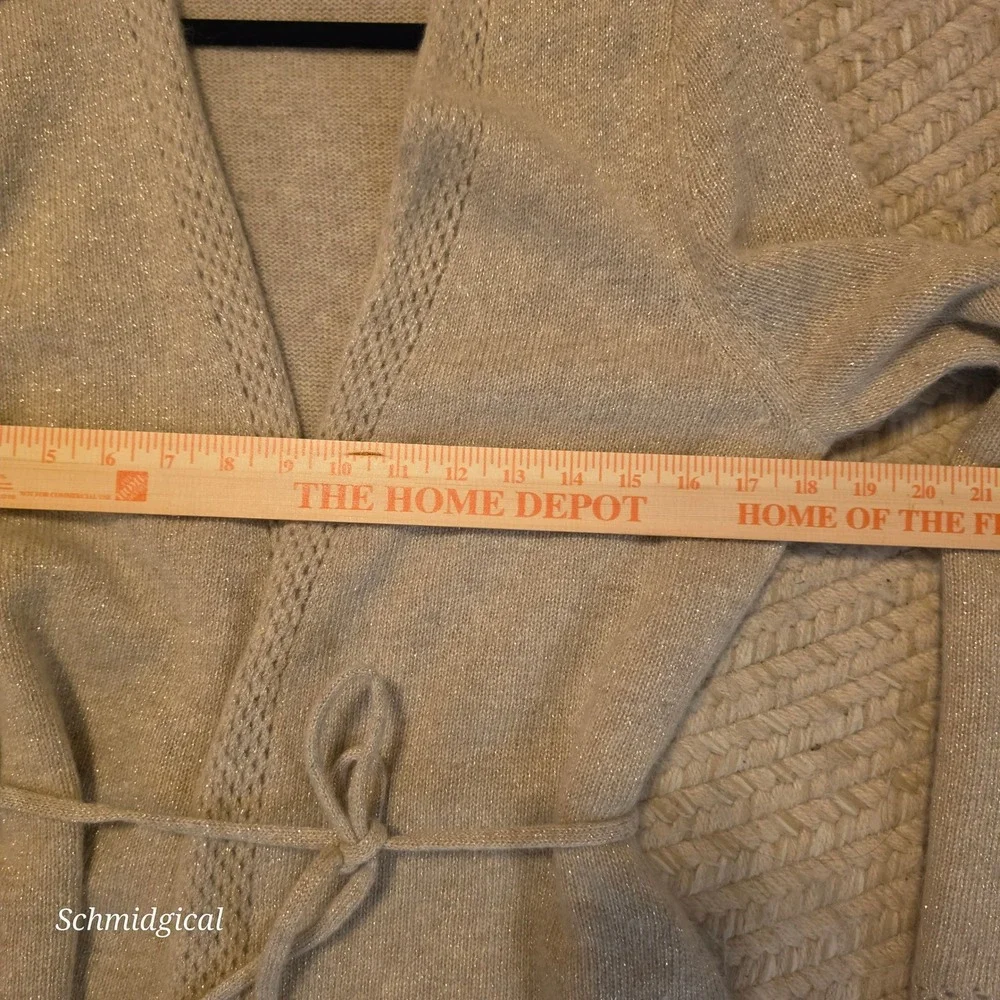 Sarah Spencer Lambswool Angora Belted Cardigan Sweater Beige Metallic XL
